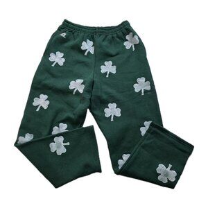 Russel Athletic Shamrock AOP Sweatpants S Green Drawstring Fleece Inside College